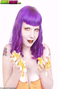 Purple haired big boob goth teen