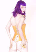 Purple haired big boob goth chick in yellow latex 